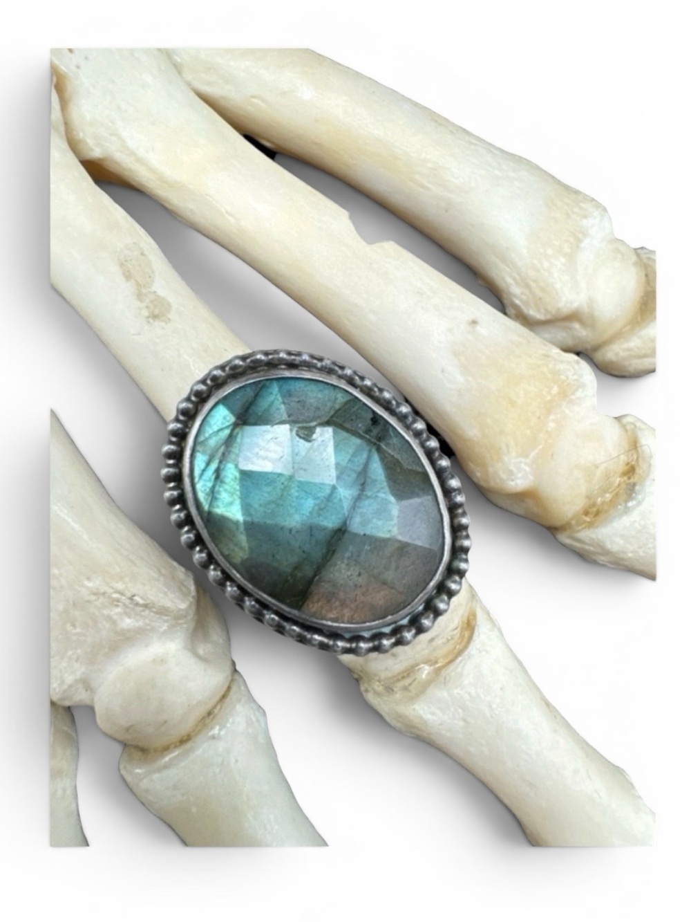 Vintage Sterling Silver Large Labradorite Cocktail Ring size 6.25